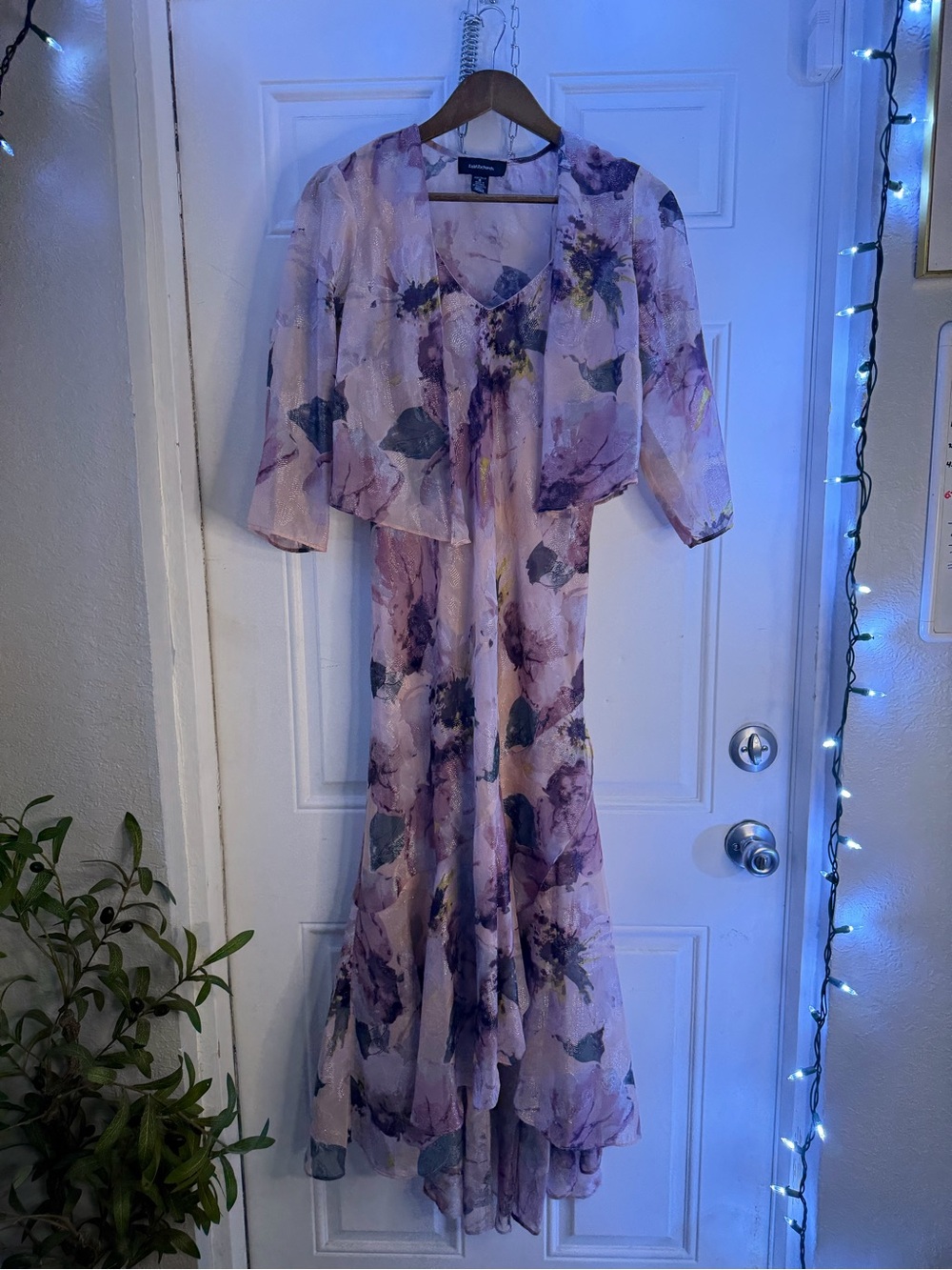 R&M Richards Lavender Floral Maxi Dress with Matching Bolero